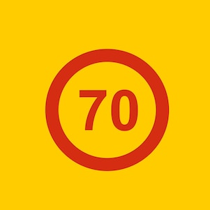 signe de limitation de vitesse à 70
