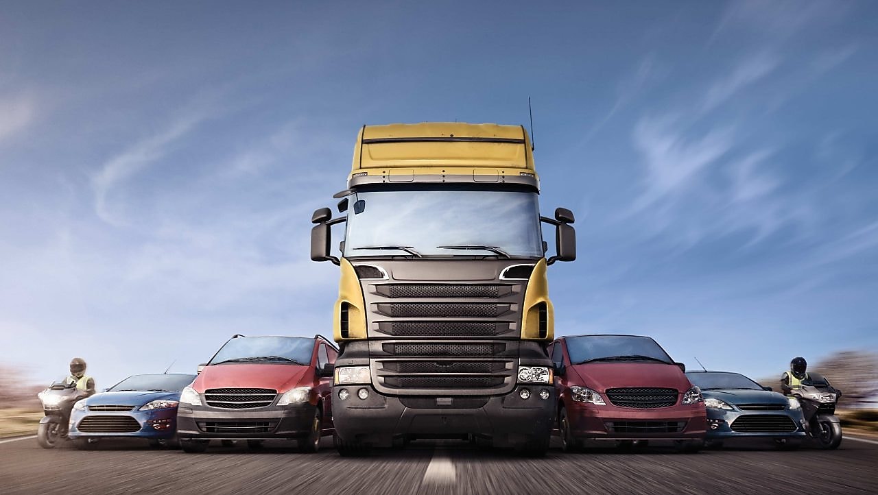 truck and car in line