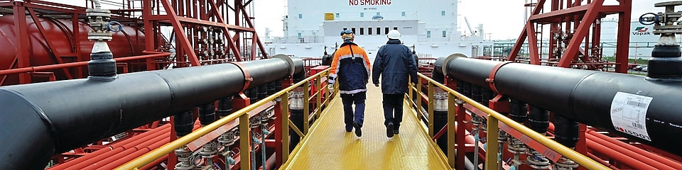 Shell-werknemer op een tanker 