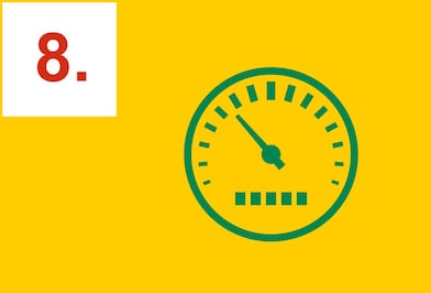 Groene snelheidsmeter tegen een gele achtergrond